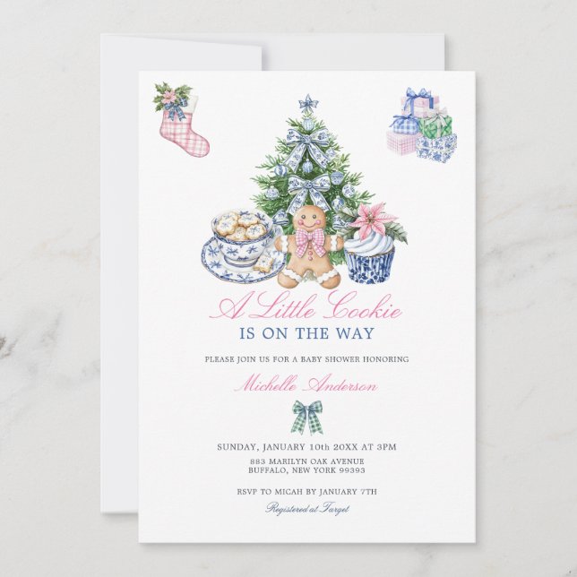 Invitación Chinoiserie Baby Shower, un pequeño Navidad de coc (Anverso)