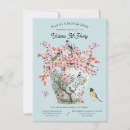 Invitación Chinoiserie Birds Cherry Blossoms Baby Shower Vase