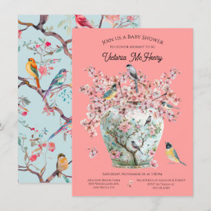 Invitación Chinoiserie Birds Cherry Blossoms Baby Shower Vase