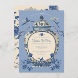 Invitación Chinoiserie Birds Floral Jar Baby Shower