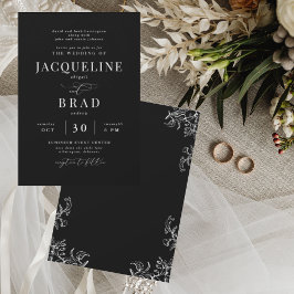 Invitación Chinoiserie Black Elegant Ambos Padres Boda II