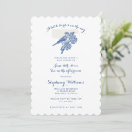 Invitación Chinoiserie Blue Bird Vintage Toile Baby Shower