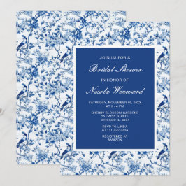 Invitación Chinoiserie Blue Birds and Flowers Bridal Shower