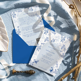 Invitación Chinoiserie Blue Floral Details QR Code Boda