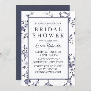 Invitación Chinoiserie Blue Floral Vintage Bridal Shower