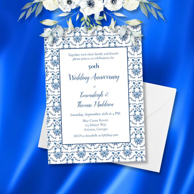 Invitación Chinoiserie Blue White 50° aniversario Boda (Subido por el creador)