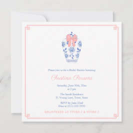 Invitación Chinoiserie Blue White Pink Wedding Shower Fiesta
