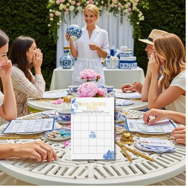 Invitación Chinoiserie Blue Willow Bridal Shower Bingo game (Chinoiserie Blue Willow Bridal Shower Bingo game)