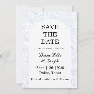 Invitación Chinoiserie Boda De Peonía Azul Guarda La Fecha