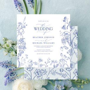 Invitación Chinoiserie Boda floral Blue Victorian French