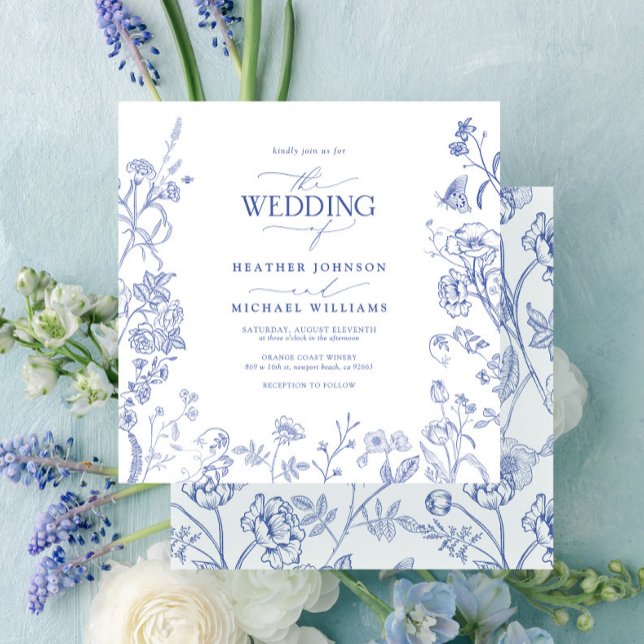 Invitación Chinoiserie Boda floral Blue Victorian French (Subido por el creador)