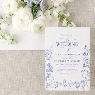 Invitación Chinoiserie Boda floral Blue Victorian French
