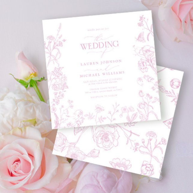 Invitación Chinoiserie Boda floral Rosa Dusty French (Subido por el creador)