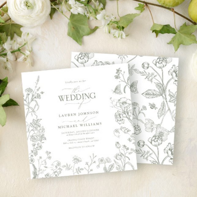 Invitación Chinoiserie Boda floral verde victoriano francés (Subido por el creador)