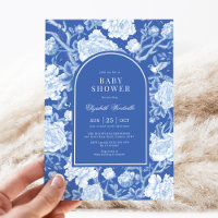 Chinoiserie Botánica Delft Blue White Baby Shower