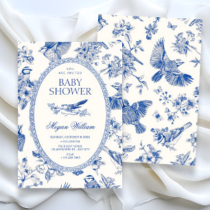 Invitación Chinoiserie botánico floral pájaro baby shower