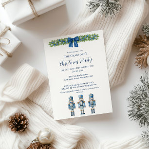 Invitación Chinoiserie Cascanueces Azul y Blanco Navidad
