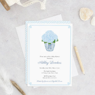 Invitación Chinoiserie Chic Hortensias Azules Fiesta de Bebé 