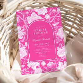 Invitación Chinoiserie de color rosa caliente Ducha de novias