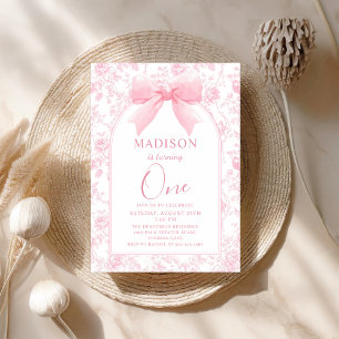 Invitación Chinoiserie de juguetes rosados para cumpleaños pr