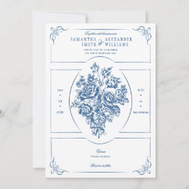 Invitación Chinoiserie Elegant Blue Bouquet Boda victoriano