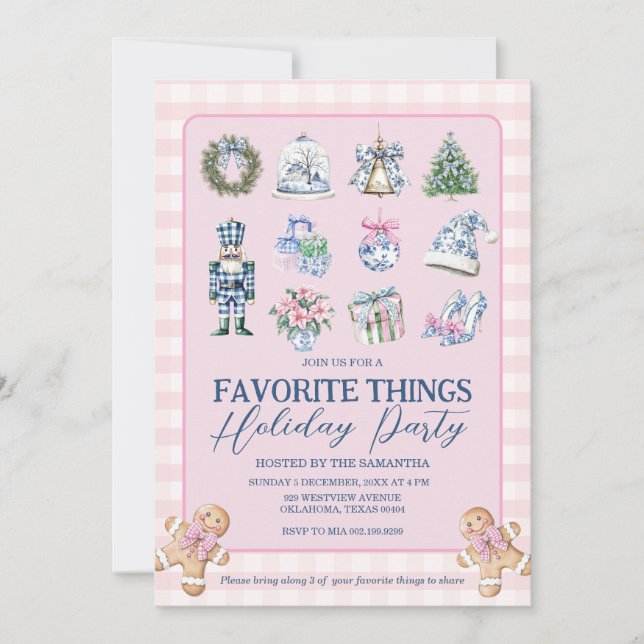 Invitación Chinoiserie Favoritos Things Gingham Holidays Fies (Anverso)