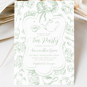 Invitación Chinoiserie Fiesta de té para baby shower neutral
