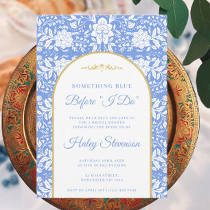 Invitación Chinoiserie Floral Algo Azul Despedida de Soltera