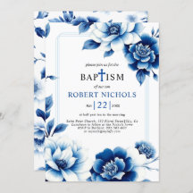 Chinoiserie floral azul con triple frontera bautis