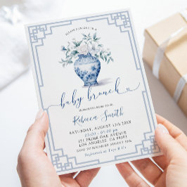 Invitación Chinoiserie floral blanca Jar Baby Brunch