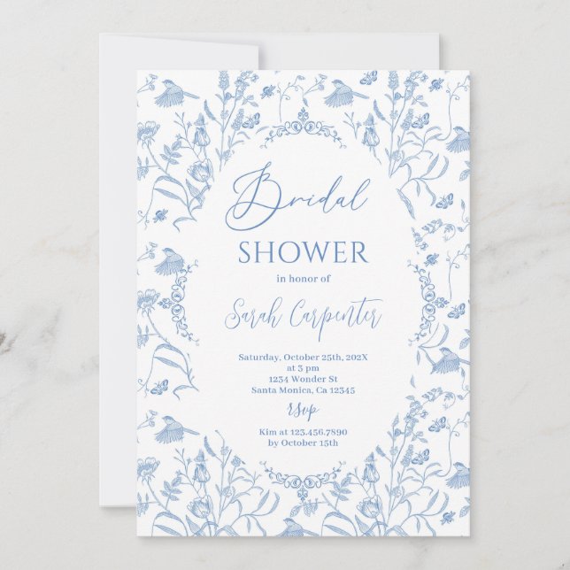 Invitación Chinoiserie Floral Bridal Shower (Anverso)