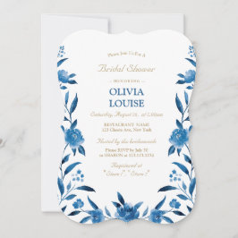 Invitación Chinoiserie floral de acuarela azul para fiesta de