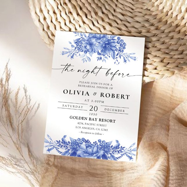 Invitación Chinoiserie floral de porcelana azul la noche ante (Subido por el creador)