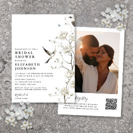 Invitación Chinoiserie Floral Foto QR Código ducha de novia