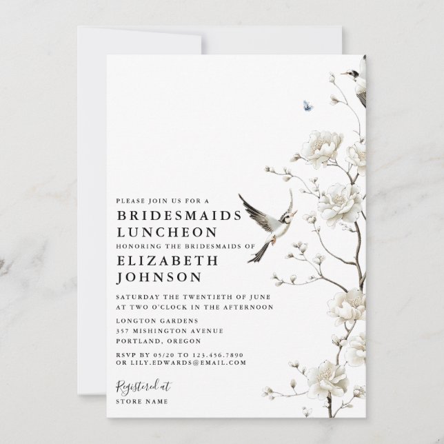 Invitación Chinoiserie Floral Garden Bridesmaids Luncheon (Anverso)