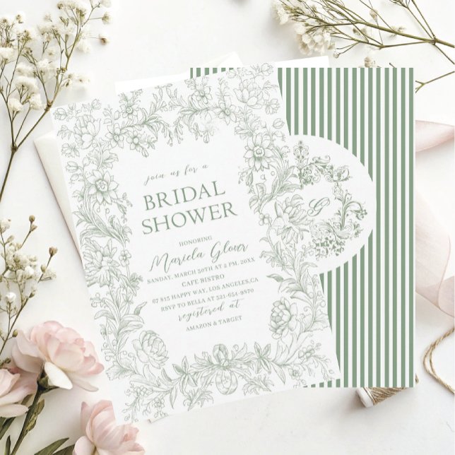 Invitación Chinoiserie floral verde de color acuático elegant (Subido por el creador)