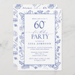 Invitación Chinoiserie French Blue Script 60º cumpleaños