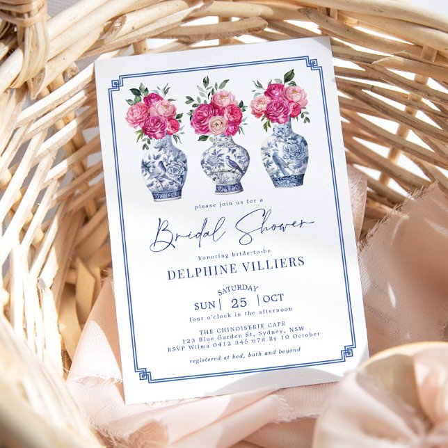 Invitación Chinoiserie Ginger Jars Pink Peonies Bridal Shower (Subido por el creador)