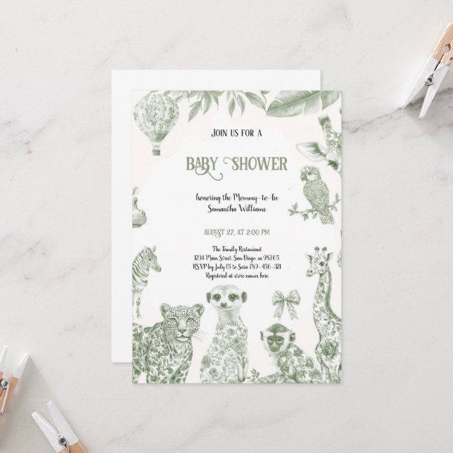INVITACIÓN CHINOISERIE GREEN TOILE BABYSHOWER (Anverso/Reverso In Situ)