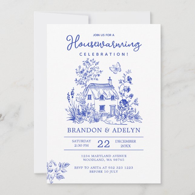 Invitación Chinoiserie Hogar Fiesta que calienta el hogar (Anverso)