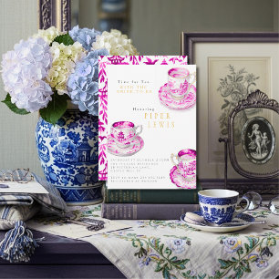 Invitación Chinoiserie Hora del Té Despedida de Soltera Rosa