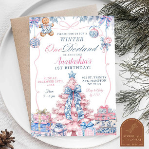 Invitación Chinoiserie Invierno Onederland Coquette Cumpleaño