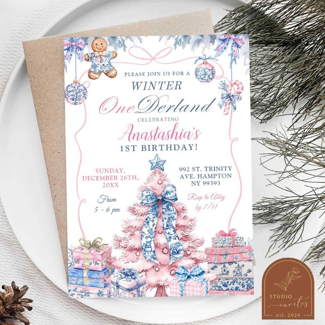 Invitación Chinoiserie Invierno Onederland Coquette Cumpleaño (Subido por el creador)