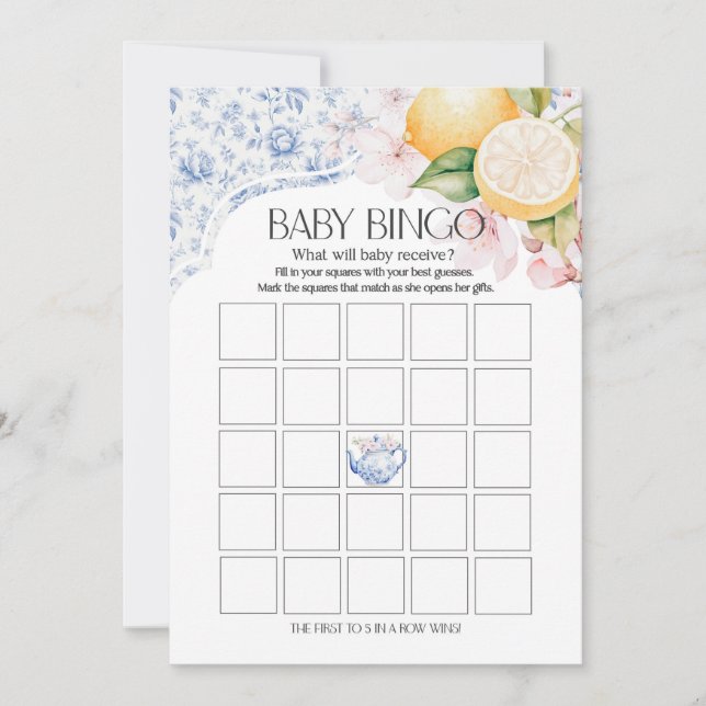 Invitación Chinoiserie Lemon Tea Fiesta Baby Bingo Shower Gam (Anverso)