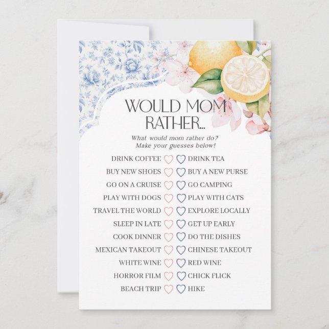 Invitación Chinoiserie Lemon Tea Fiesta querría que mamá pref (Anverso)