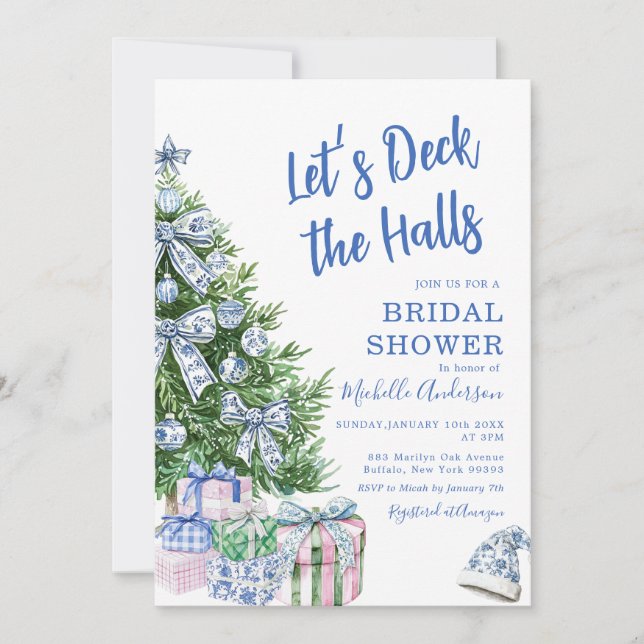 Invitación Chinoiserie Let's Deck the Halls Bridal Shower (Anverso)