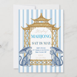 Invitación Chinoiserie Mahjong Party Blue 