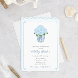 Invitación Chinoiserie Moda Blue Hydrangeas Boy Baby Shower