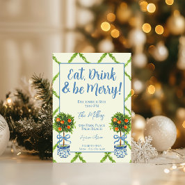 Invitación Chinoiserie Naranja Citrus Topiary Navidades Fiest