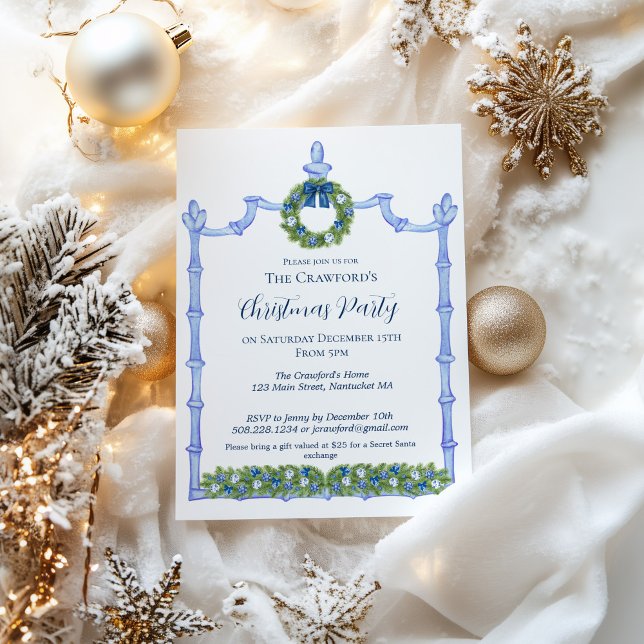 Invitación Chinoiserie Navidades azules y blancos (Chinoiserie Blue Christmas Invitation)